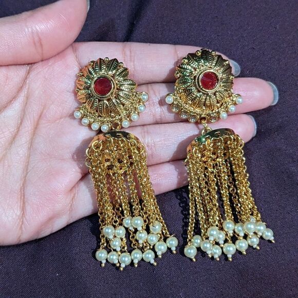 New! Cute trend jhumka stud earrings faux pearls - Picture 3 of 4